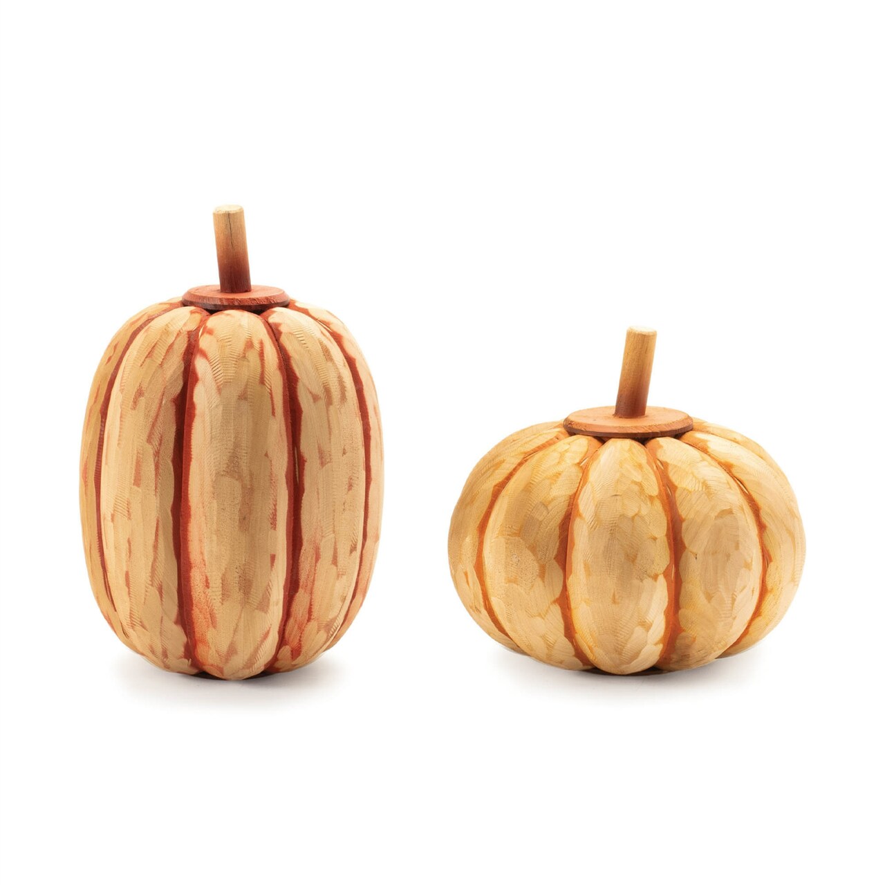 Melrose Textured Fir Wood Pumpkin Fall Harvest Decorations - 11.5" - Orange - Set of 2